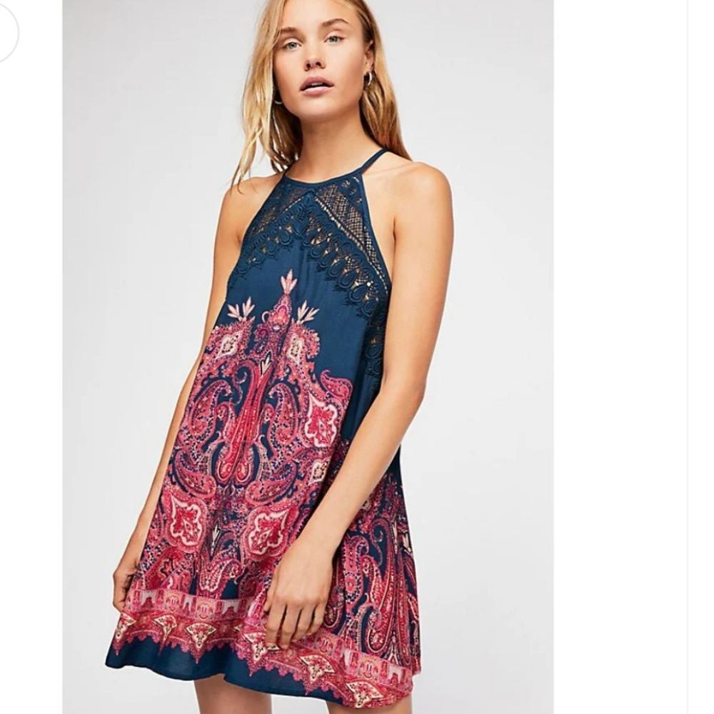 Intimately Free People Shea Printed Crochet Women Tunic Dress Size S